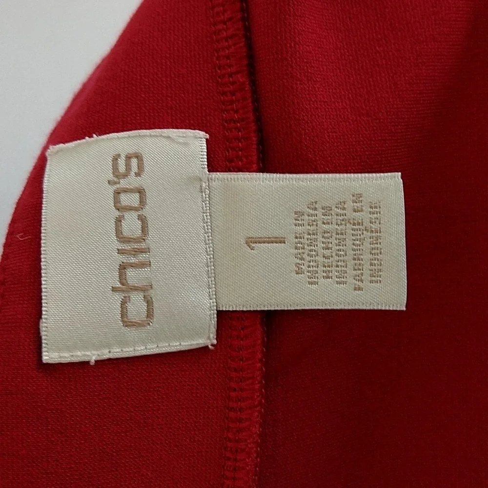 Chico's Boatneck Top Womens Size 1 Red 3/4 Sleeve Side Zip Ponte Knit Blouse
